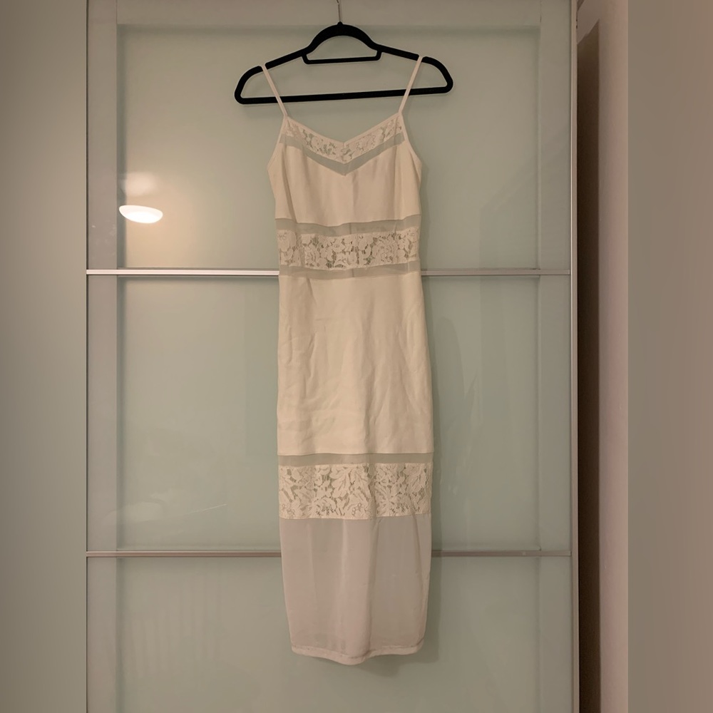 French Connection White Lace Bodycon Midi Dress